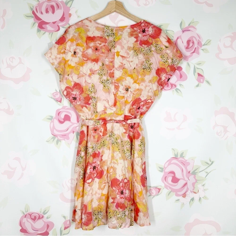 NEW Free People Freddy Floral Romantic V Neck Tie Front Mini Dress S